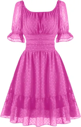 tagunop Women's Summer Casual Dress Smocked Square Neck Mini Dresses Ruffle Short Sleeve Sundress