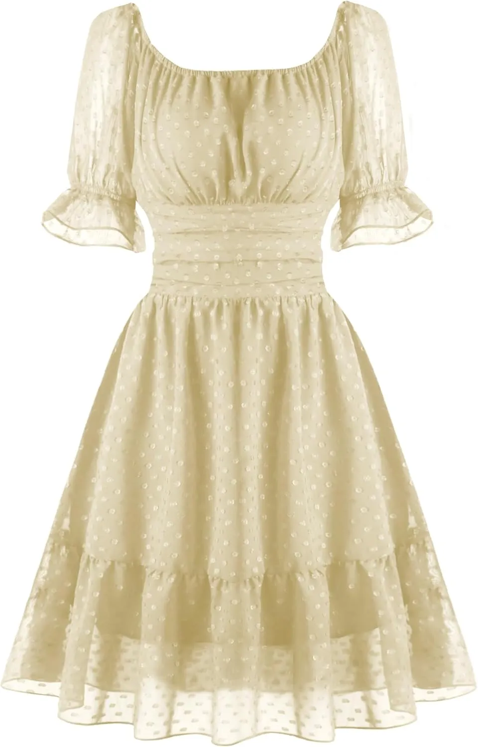 tagunop Women's Summer Casual Dress Smocked Square Neck Mini Dresses Ruffle Short Sleeve Sundress