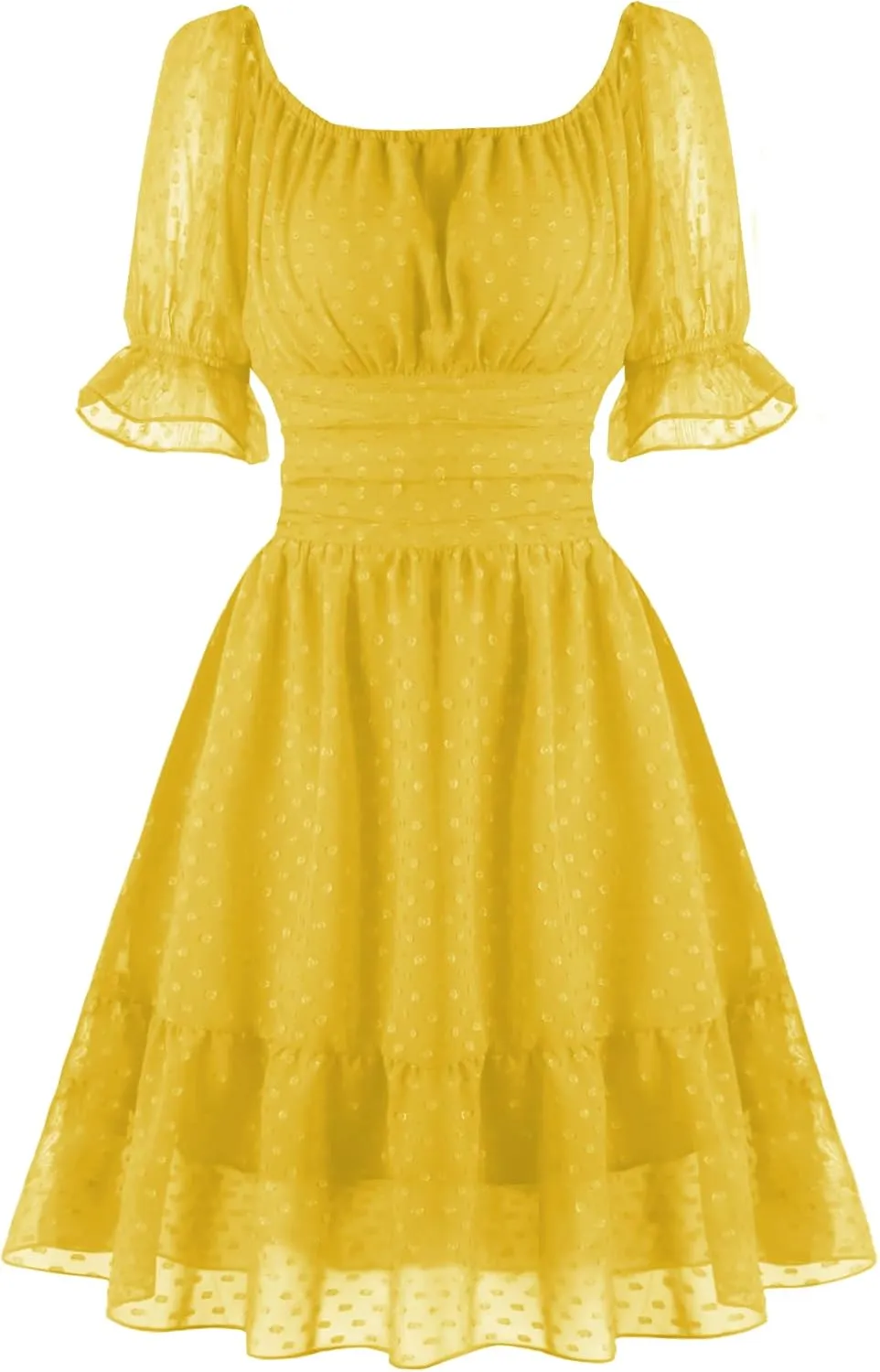 tagunop Women's Summer Casual Dress Smocked Square Neck Mini Dresses Ruffle Short Sleeve Sundress