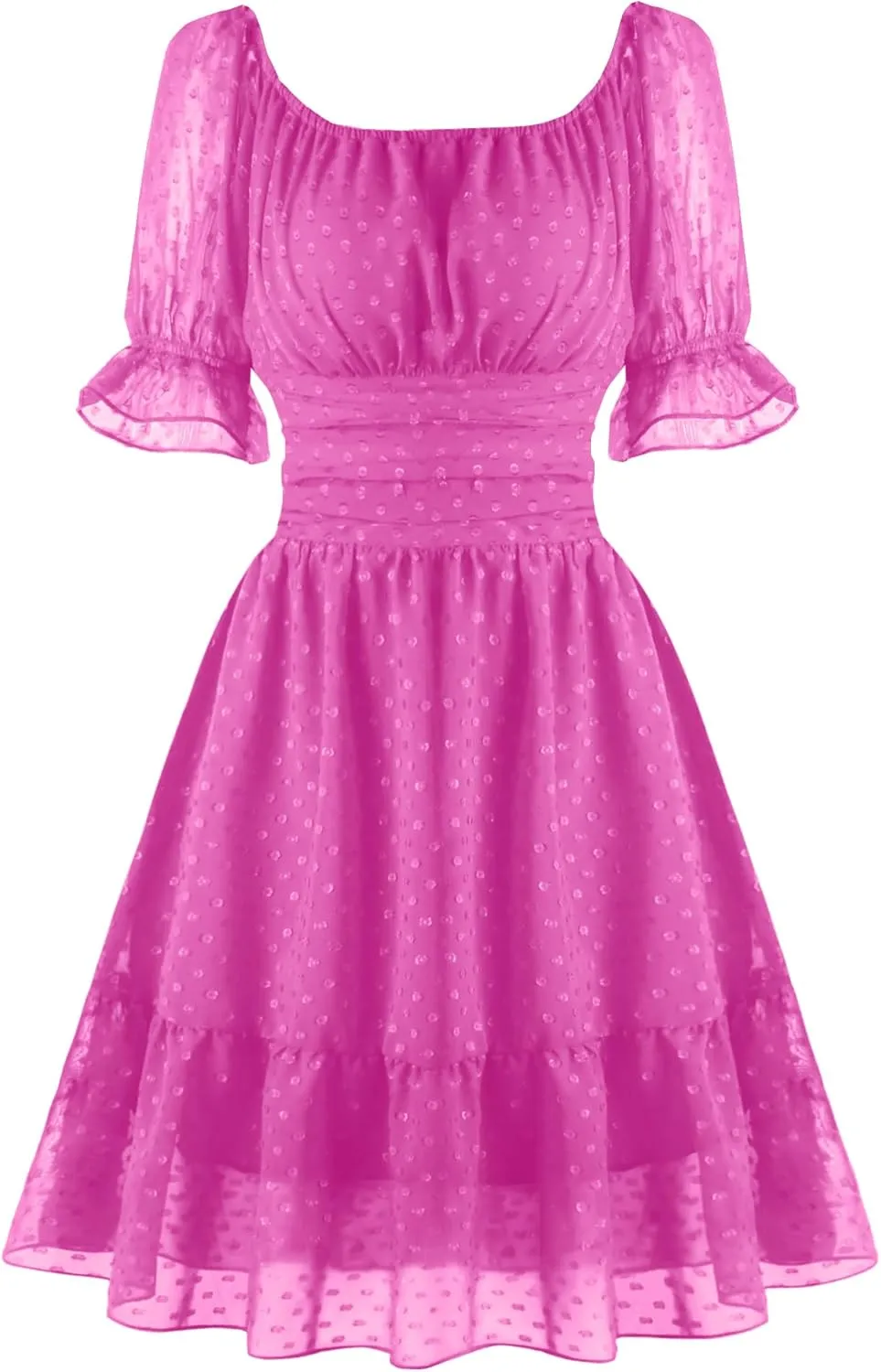 tagunop Women's Summer Casual Dress Smocked Square Neck Mini Dresses Ruffle Short Sleeve Sundress