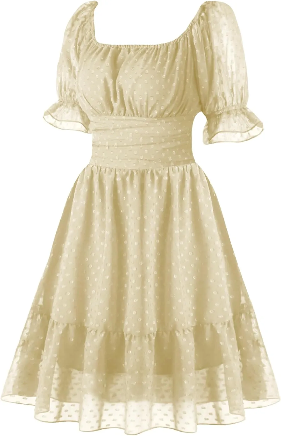 tagunop Women's Summer Casual Dress Smocked Square Neck Mini Dresses Ruffle Short Sleeve Sundress
