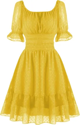 tagunop Women's Summer Casual Dress Smocked Square Neck Mini Dresses Ruffle Short Sleeve Sundress