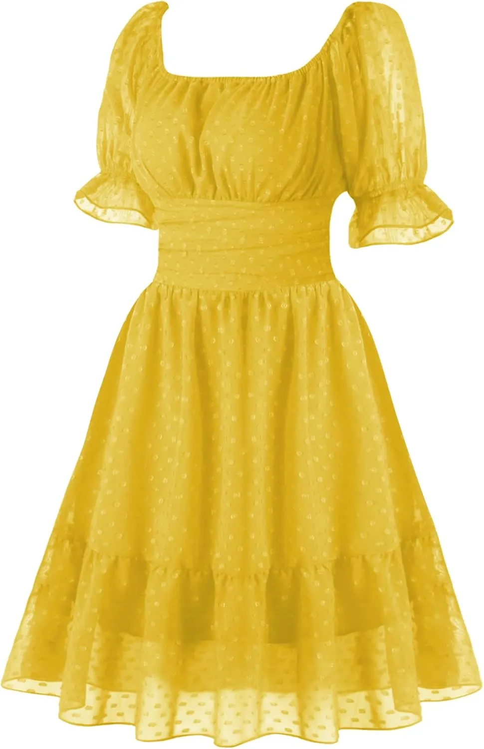 tagunop Women's Summer Casual Dress Smocked Square Neck Mini Dresses Ruffle Short Sleeve Sundress