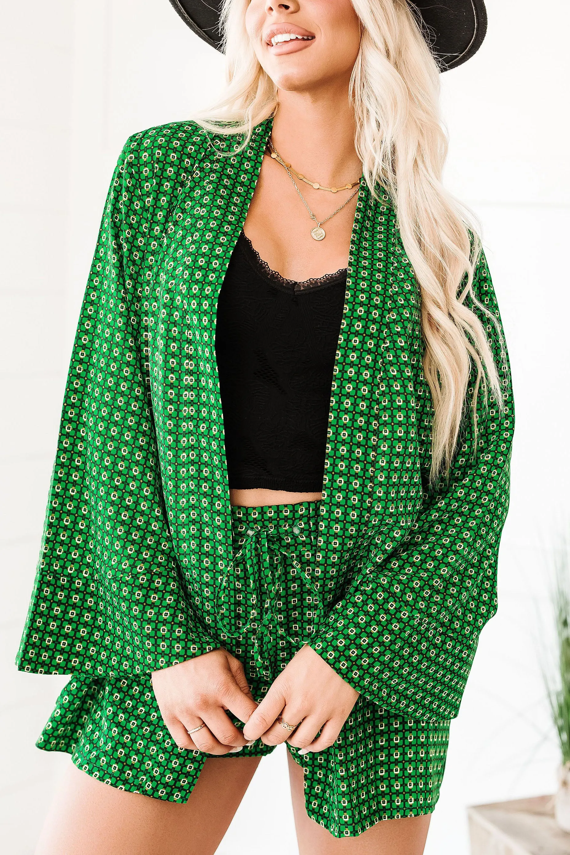 The Chicness Is Real Patterned Two Piece Short Set (Green Multi)
