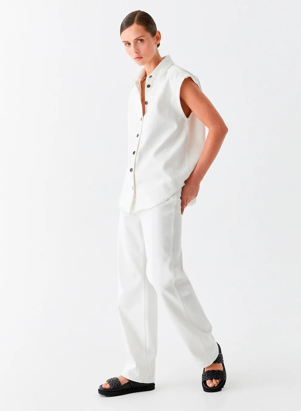 Theo Denim Vest White