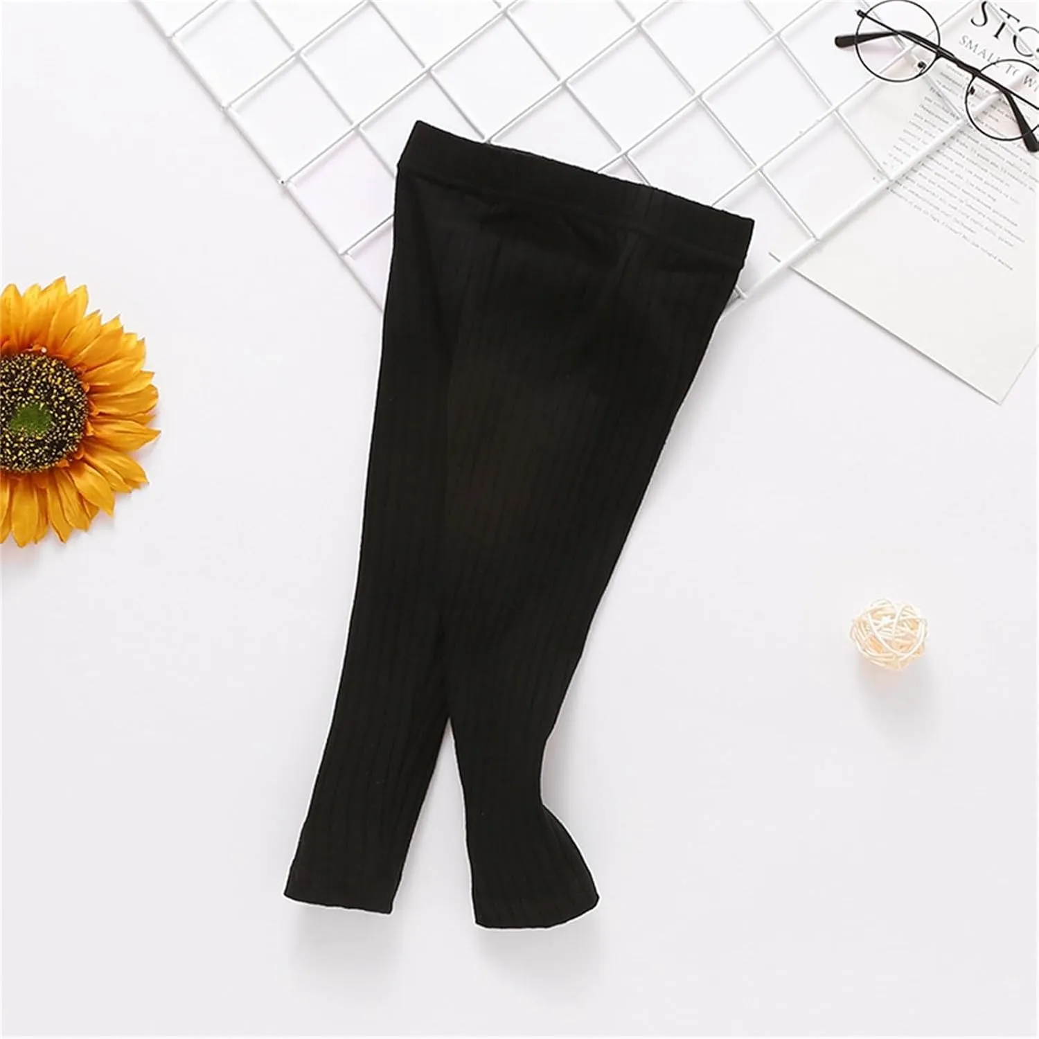 Toddler Girls Solid Leggings Kids Stretchy Ribbed Yoga Pants Infant Baby Elastic Waist Full Length Footless Tights