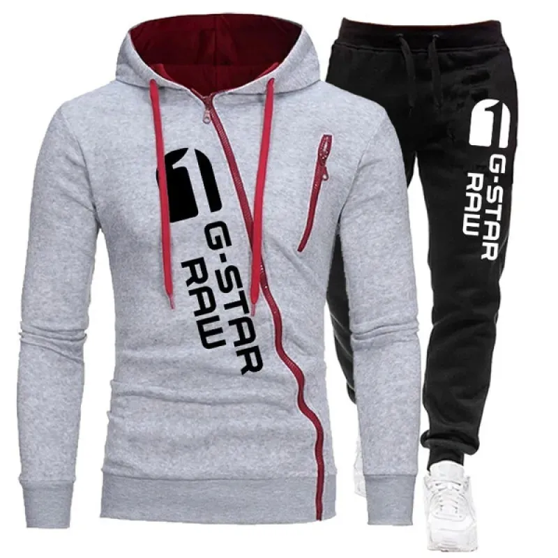 Tracksuit Outfit Set 2pcs Oblique-Zipper Sportswear Hoodie Gym Workout Clothes
