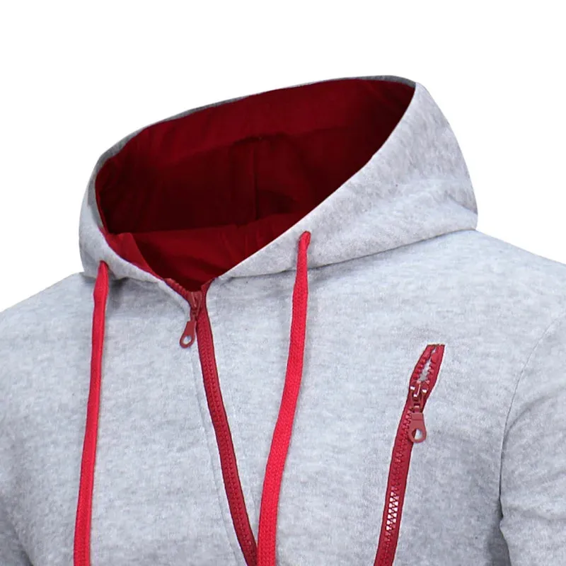 Tracksuit Outfit Set 2pcs Oblique-Zipper Sportswear Hoodie Gym Workout Clothes