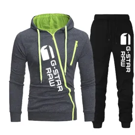 Tracksuit Outfit Set 2pcs Oblique-Zipper Sportswear Hoodie Gym Workout Clothes