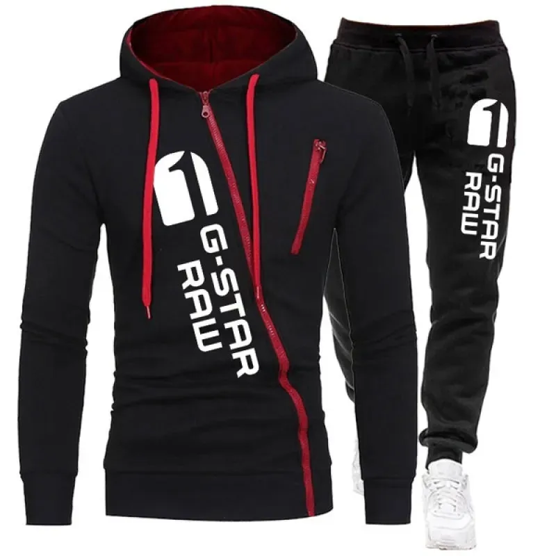 Tracksuit Outfit Set 2pcs Oblique-Zipper Sportswear Hoodie Gym Workout Clothes