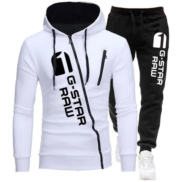 Tracksuit Outfit Set 2pcs Oblique-Zipper Sportswear Hoodie Gym Workout Clothes