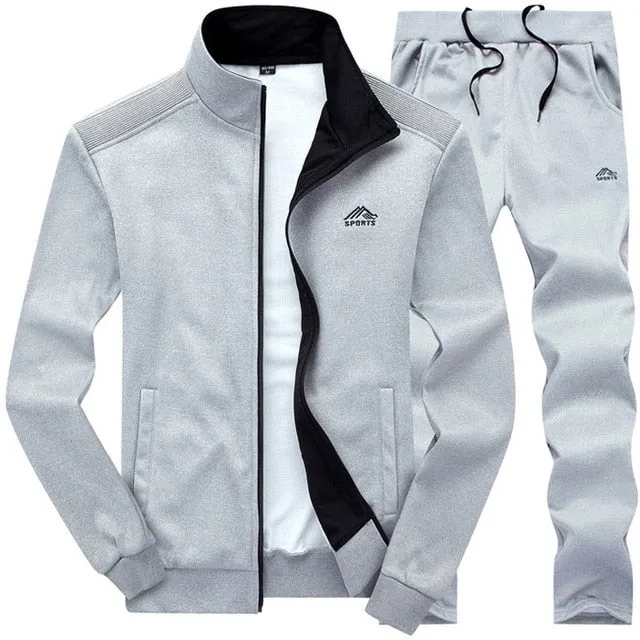 Tracksuits Men Polyester Sweatshirt Sporting Fleece 2019 Gyms Spring Jacket   Pants Casual Men's Track Suit Sportswear Fitness