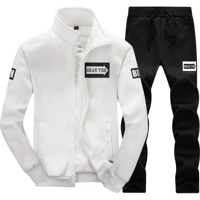 Tracksuits Men Polyester Sweatshirt Sporting Fleece 2019 Gyms Spring Jacket   Pants Casual Men's Track Suit Sportswear Fitness