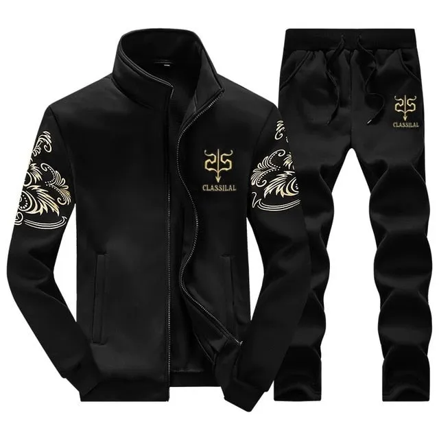 Tracksuits Men Polyester Sweatshirt Sporting Fleece 2019 Gyms Spring Jacket   Pants Casual Men's Track Suit Sportswear Fitness