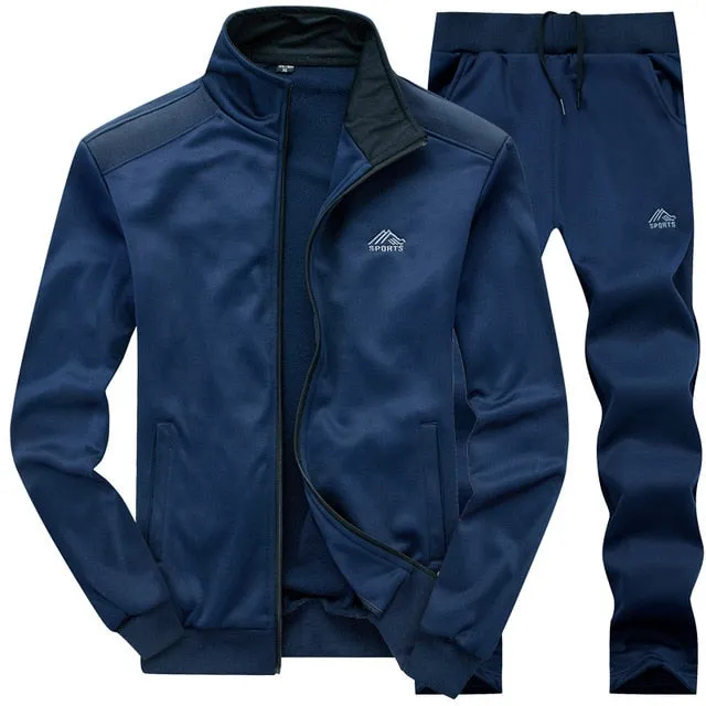 Tracksuits Men Polyester Sweatshirt Sporting Fleece 2019 Gyms Spring Jacket   Pants Casual Men's Track Suit Sportswear Fitness