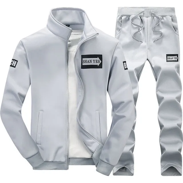 Tracksuits Men Polyester Sweatshirt Sporting Fleece 2019 Gyms Spring Jacket   Pants Casual Men's Track Suit Sportswear Fitness