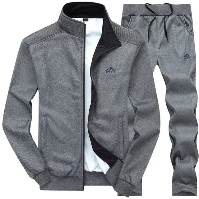 Tracksuits Men Polyester Sweatshirt Sporting Fleece 2019 Gyms Spring Jacket   Pants Casual Men's Track Suit Sportswear Fitness