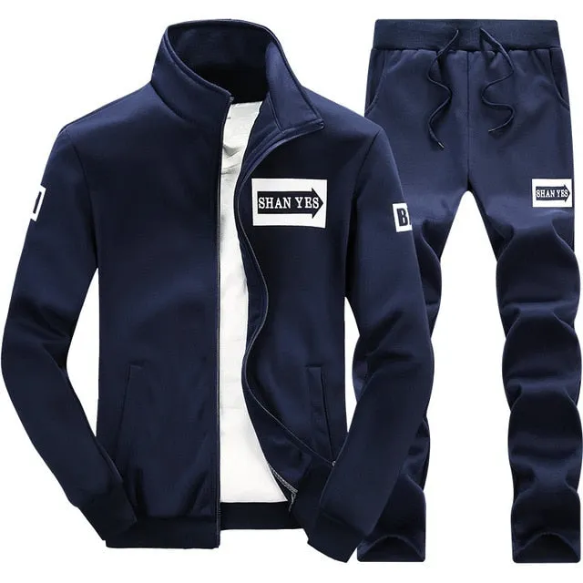 Tracksuits Men Polyester Sweatshirt Sporting Fleece 2019 Gyms Spring Jacket   Pants Casual Men's Track Suit Sportswear Fitness