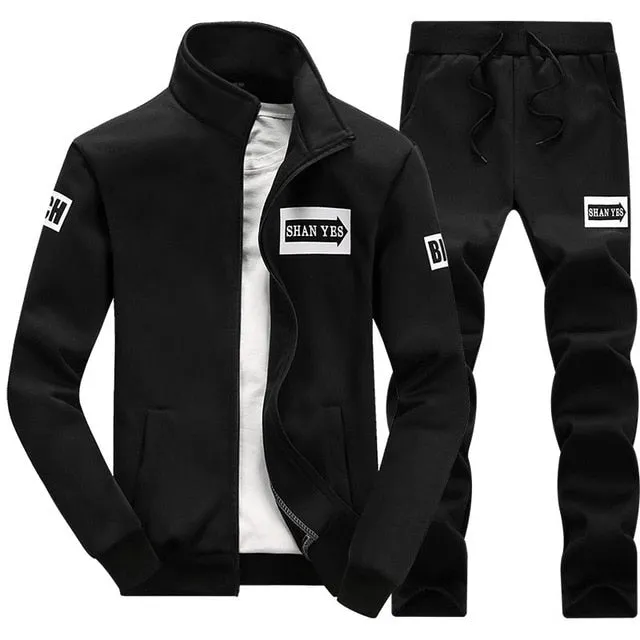 Tracksuits Men Polyester Sweatshirt Sporting Fleece 2019 Gyms Spring Jacket   Pants Casual Men's Track Suit Sportswear Fitness