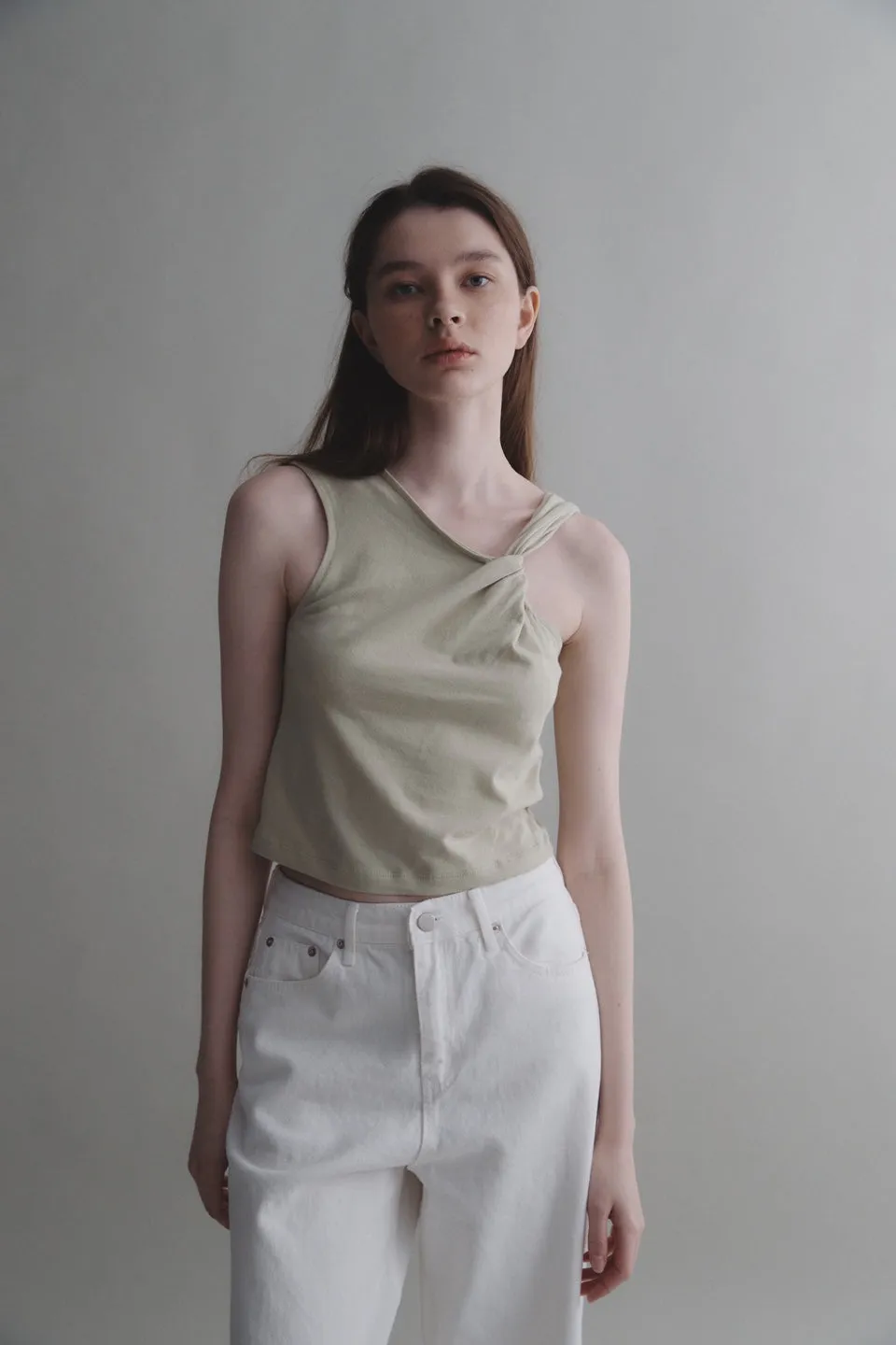 Unbalanced sleeveless top