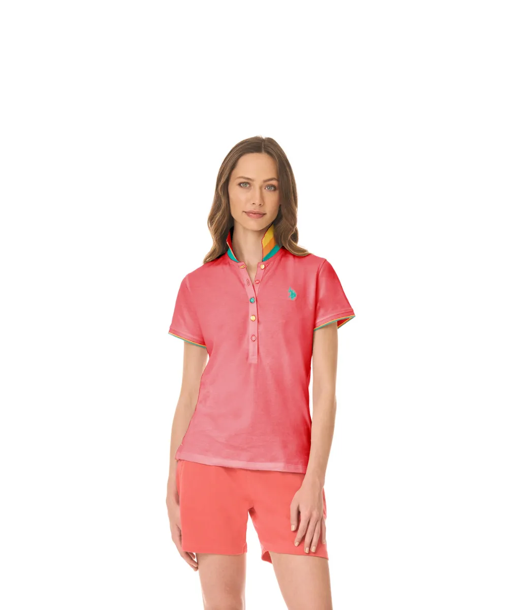 US POLO WOMEN COTTON PIQUE POLO SHIRT WITH TRICOLOR COLLAR