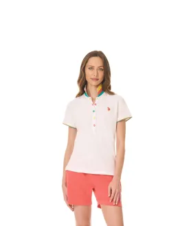US POLO WOMEN COTTON PIQUE POLO SHIRT WITH TRICOLOR COLLAR