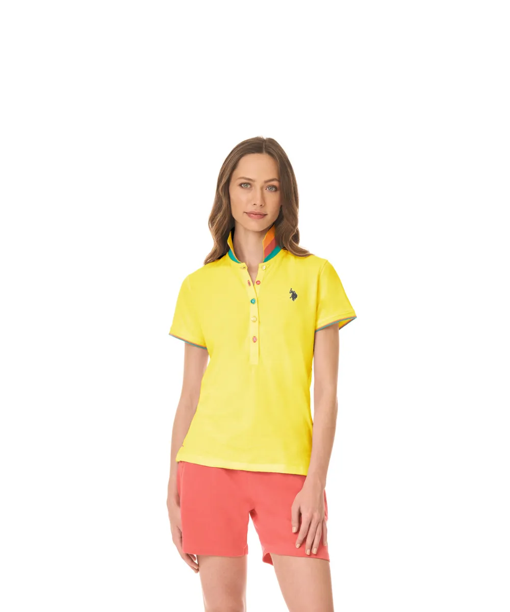 US POLO WOMEN COTTON PIQUE POLO SHIRT WITH TRICOLOR COLLAR