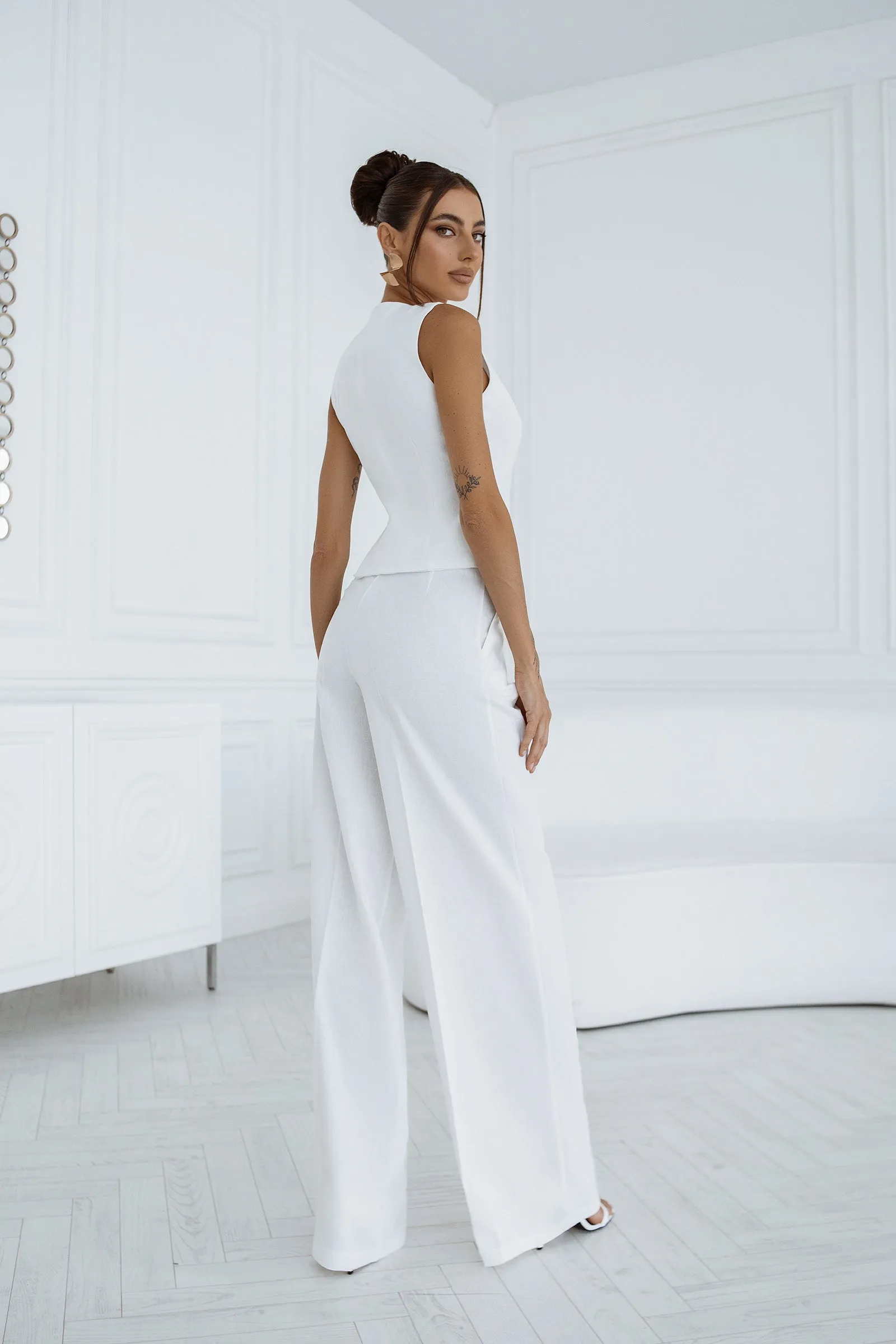 White Formal Vest  & High Waist Pants