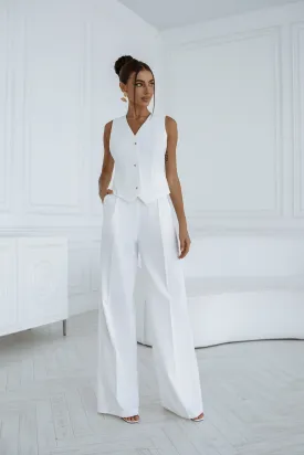 White Formal Vest  & High Waist Pants