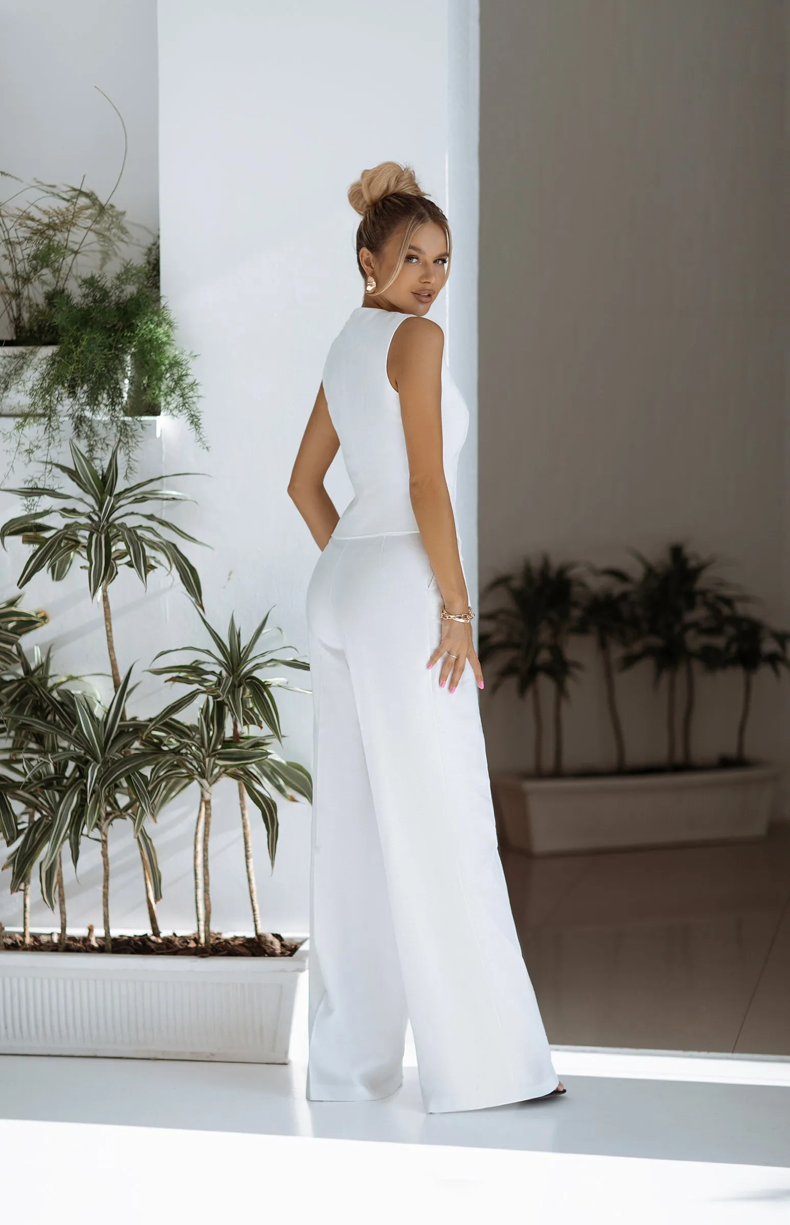 White Formal Vest  & High Waist Pants