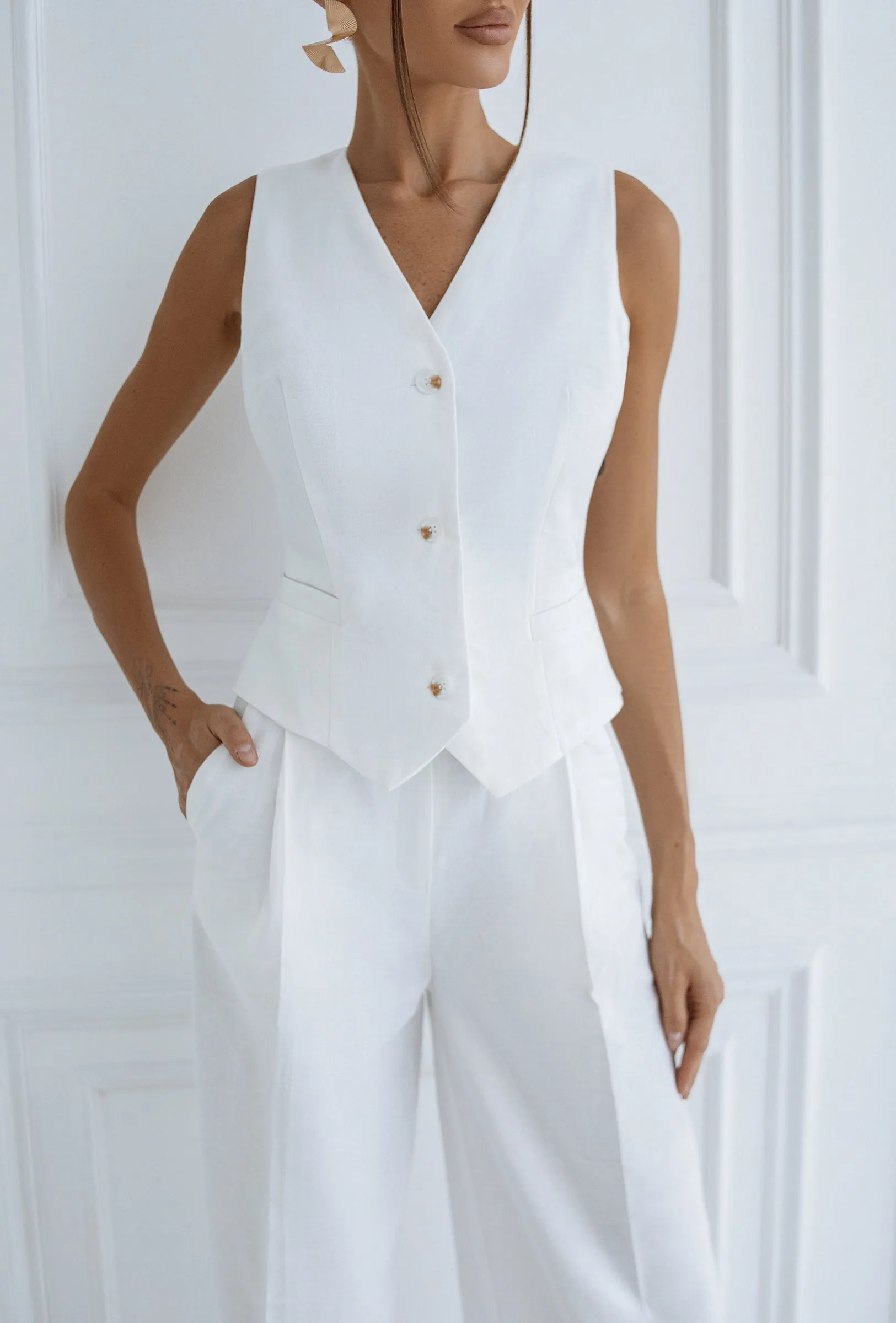 White Formal Vest  & High Waist Pants