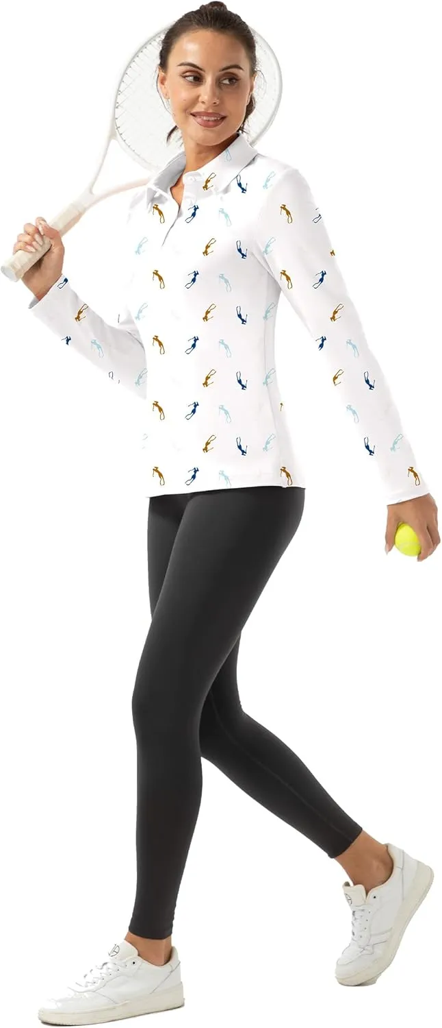 Women Long Sleeve Polo Shirt Golf Sport Top Athletic Sportswear Tennis Activewear