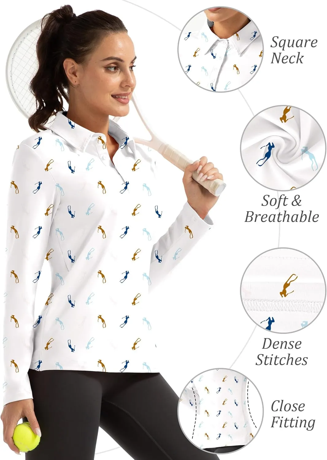 Women Long Sleeve Polo Shirt Golf Sport Top Athletic Sportswear Tennis Activewear