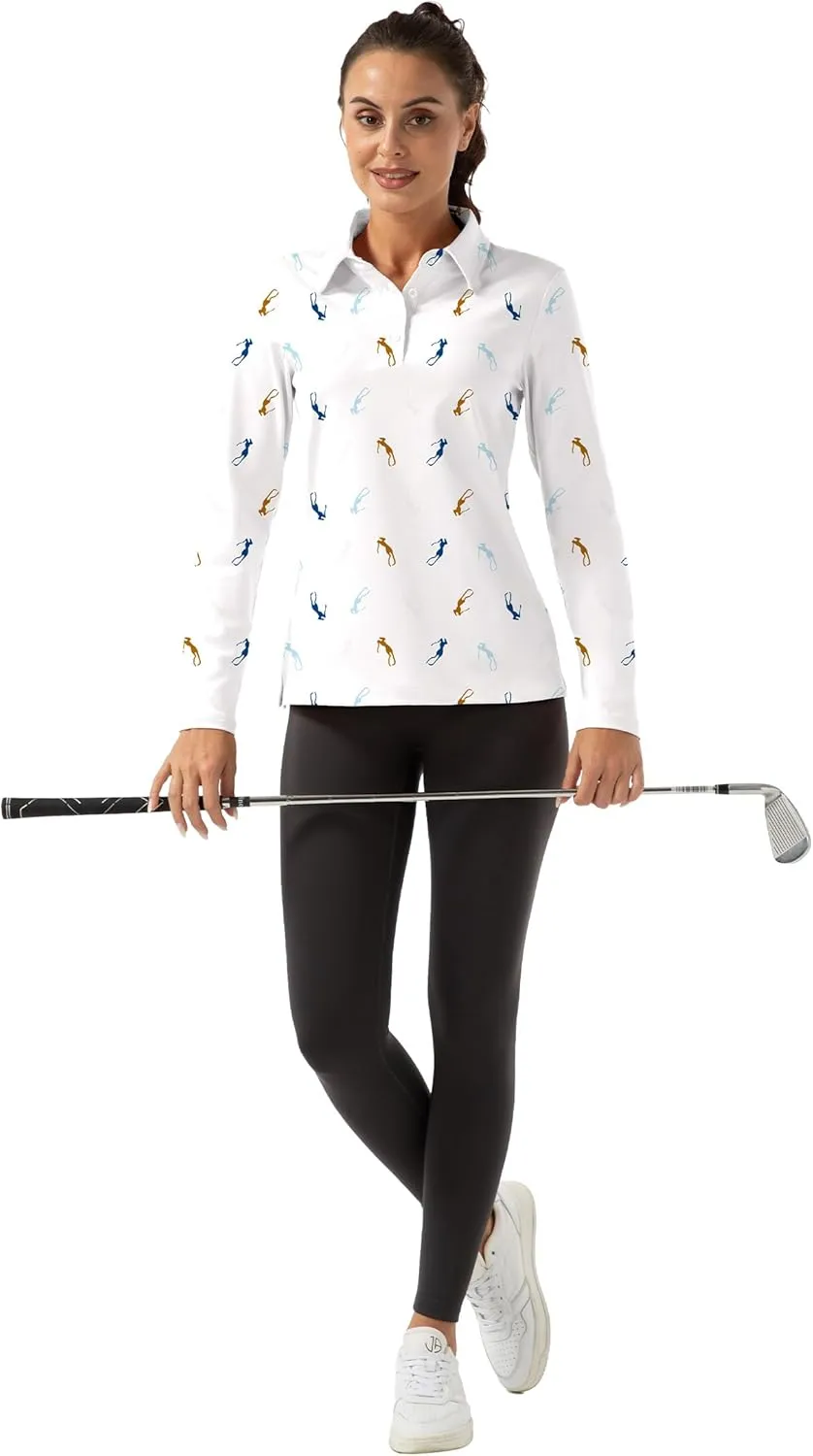Women Long Sleeve Polo Shirt Golf Sport Top Athletic Sportswear Tennis Activewear