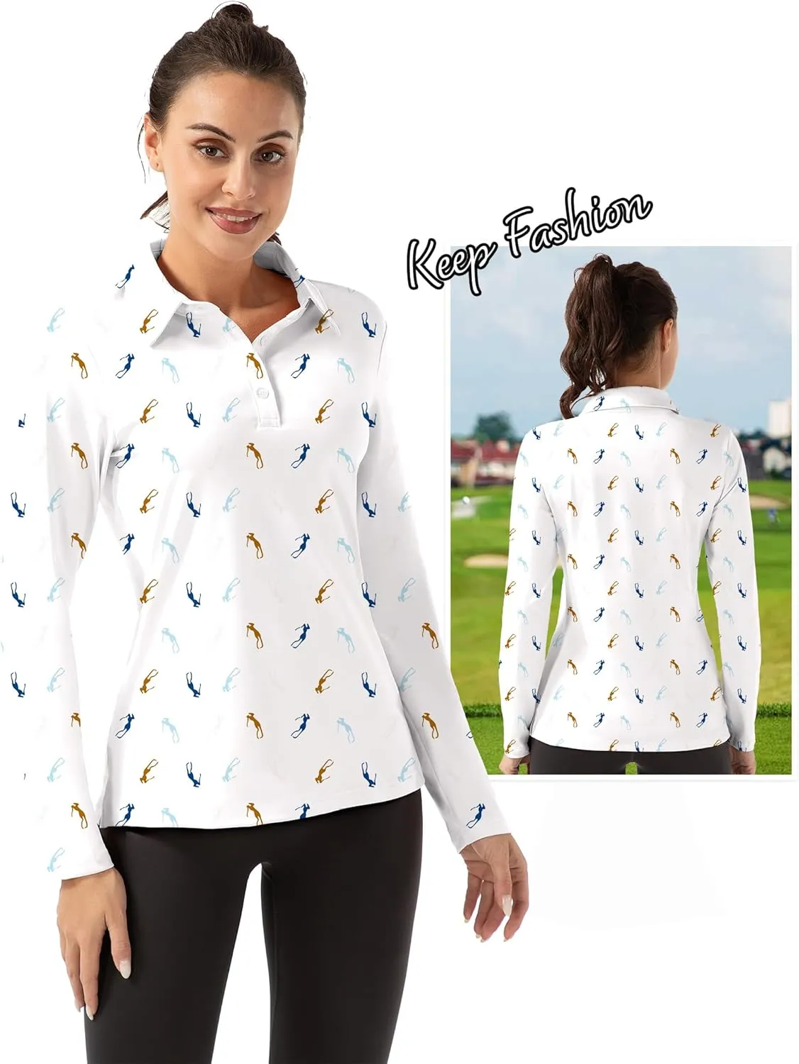 Women Long Sleeve Polo Shirt Golf Sport Top Athletic Sportswear Tennis Activewear