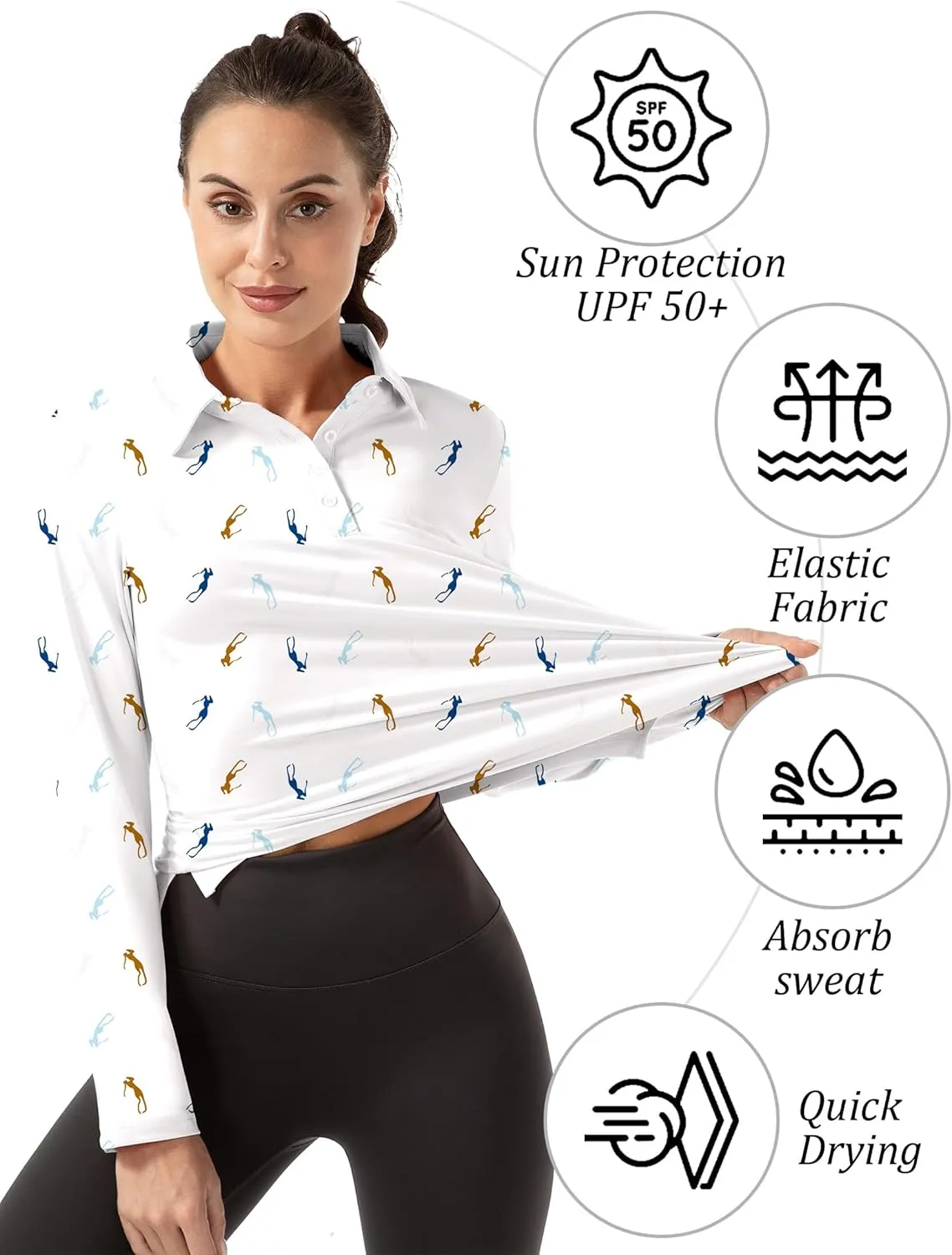 Women Long Sleeve Polo Shirt Golf Sport Top Athletic Sportswear Tennis Activewear