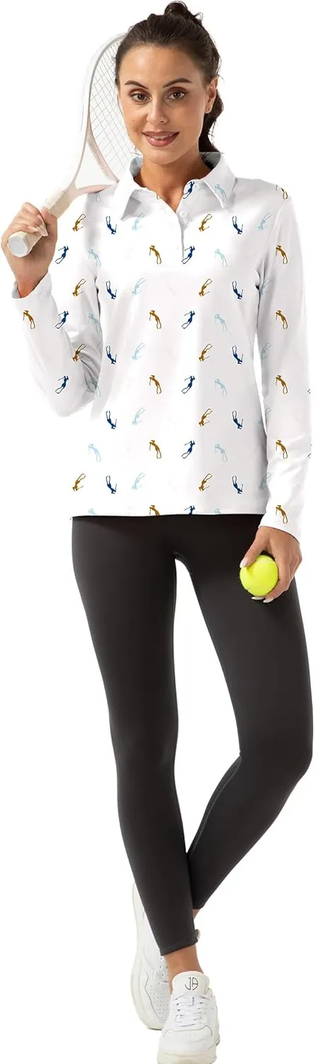Women Long Sleeve Polo Shirt Golf Sport Top Athletic Sportswear Tennis Activewear