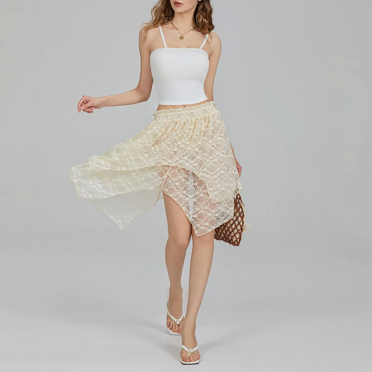 Women Ruffle Mini Skirt Y2k Lace Floral Half Skirt Low Rise Pleated Teen Girl Fairy A-line Flowy Short Underskirt
