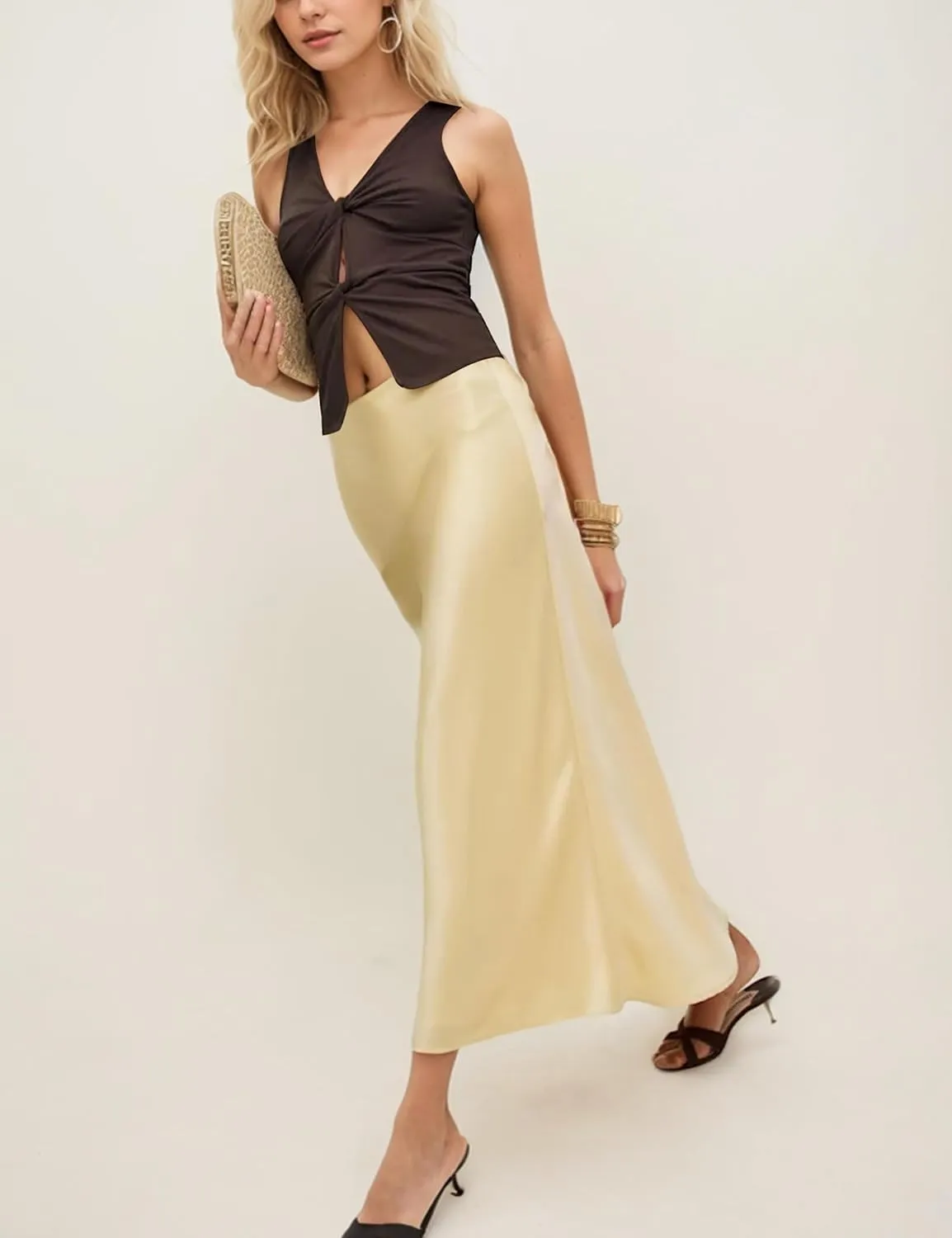 Women Sexy Twist Front Crop Tank Top Sleeveless Deep V Neck Summer Tops Solid Hollow Out Slim Fit Vest Top