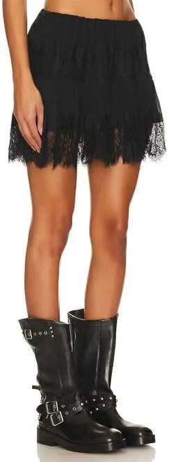 Women Y2k Lace Ruffle Pleated Mini Skirt Low Rise Half Slip Flowy Skirt Fairy Mesh Floral Layered Short Mini Skirts
