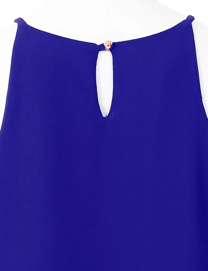 Women's Round Neck Pleated Double Layered Chiffon Cami Tank Top (S~3XL)