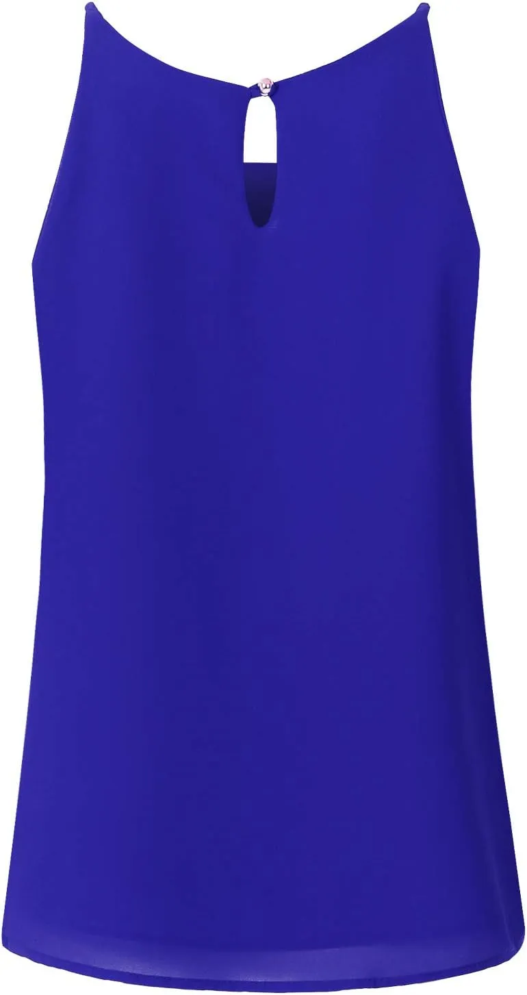 Women's Round Neck Pleated Double Layered Chiffon Cami Tank Top (S~3XL)
