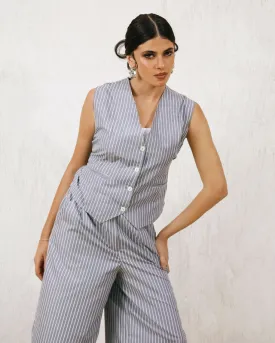 Women's Striped Vest Set - Grey | TR Fabric Blend of Rayon & Polyester | Stylish & Comfortable | Made in Egypt