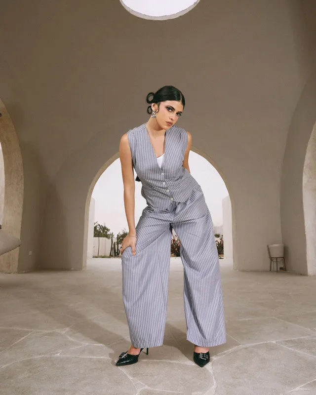 Women's Striped Vest Set - Grey | TR Fabric Blend of Rayon & Polyester | Stylish & Comfortable | Made in Egypt