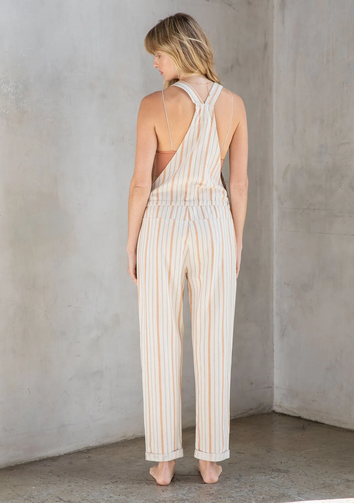 Yarn Dye Stripe Linen Blend Casual Overalls