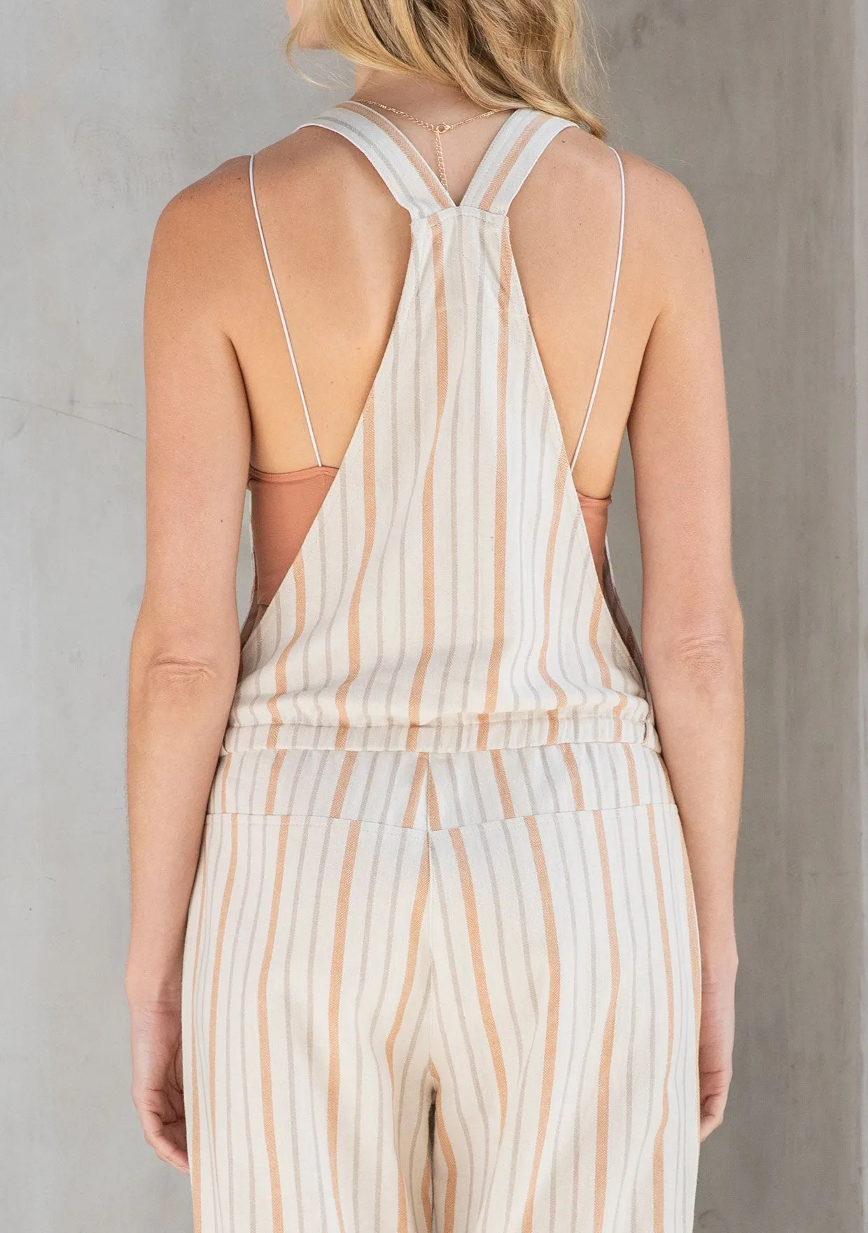 Yarn Dye Stripe Linen Blend Casual Overalls