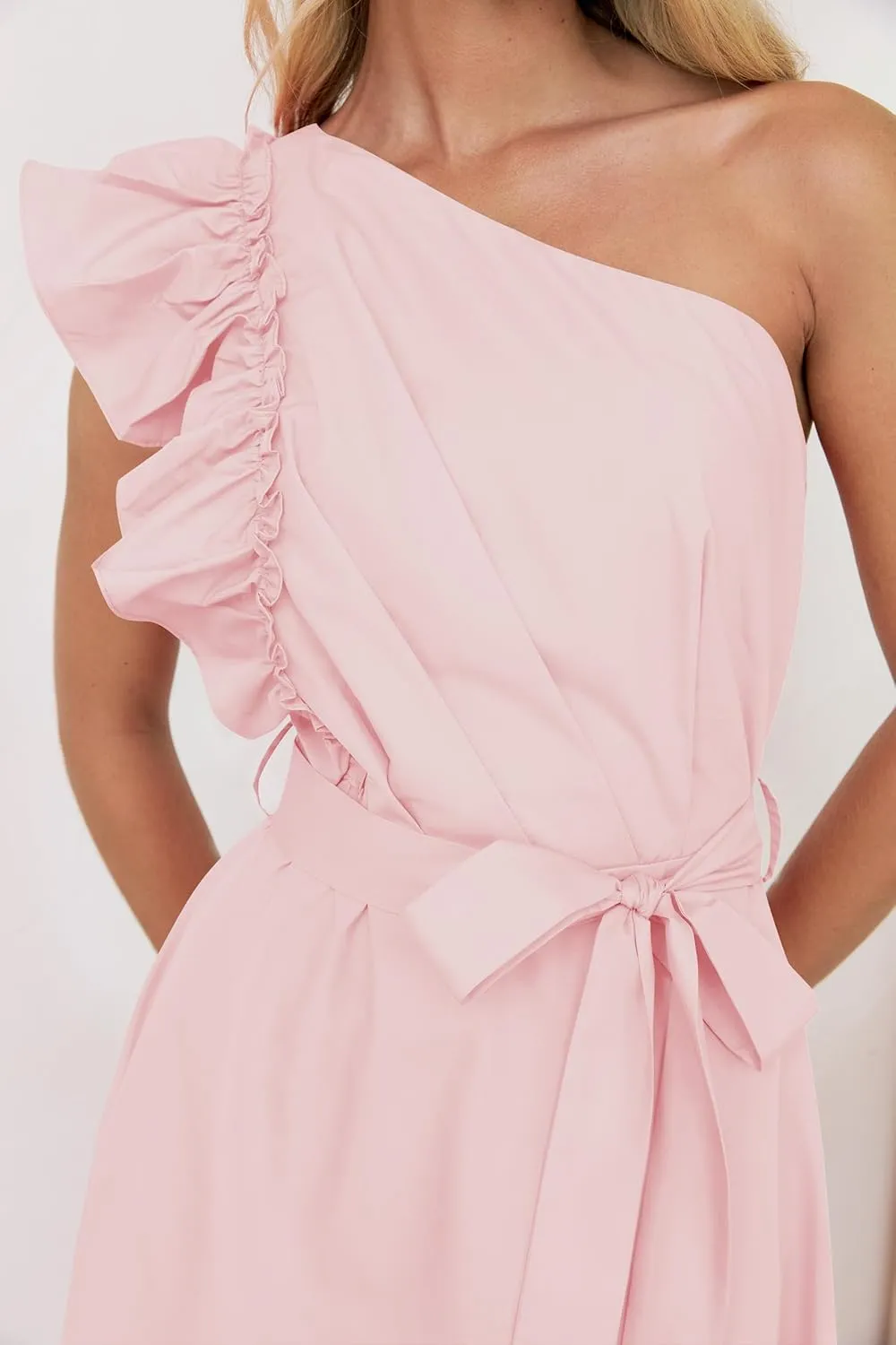 ZESICA Women's 2025 Summer One Shoulder Ruffle Dress Sleeveless Empire Waist Boho Flowy Maxi Dresses