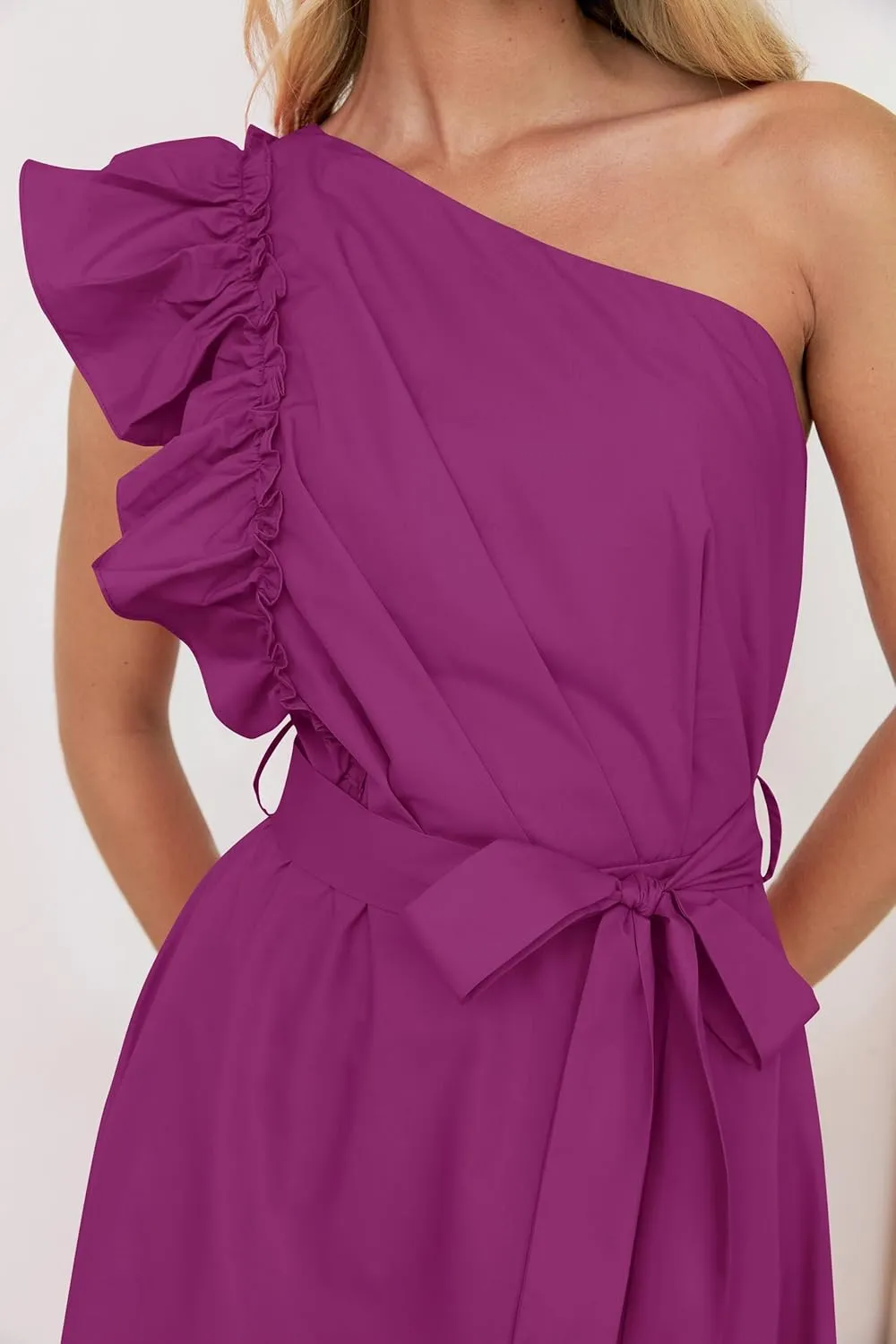ZESICA Women's 2025 Summer One Shoulder Ruffle Dress Sleeveless Empire Waist Boho Flowy Maxi Dresses